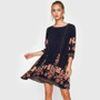 Floral Printed Three Quarter Length Sleeve Casual Bohemian (Boho) Dress