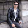 Winter Casual Mens Leather Jacket Motorcycle Style
