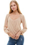 Solid Surplice Long Sleeve Blouse