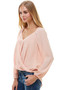 Solid Surplice Long Sleeve Blouse