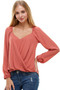 Solid Surplice Long Sleeve Blouse