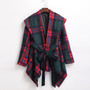 Women Winter Wool Jacket Coat Vintage Turn Down Shawl Collar Plaid