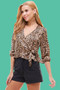 Leopard Print Surplice Wrap Long Sleeve Blouse