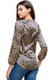 Leopard Printed Surplice Long Sleeve Blouse