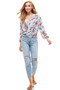 Snake Floral Tie Back Surplice Long Sleeve Blouse