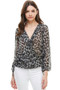 Leopard Print Smocked Neck And Waist Long Sleeve Blouse