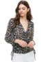 Leopard Print Smocked Neck And Waist Long Sleeve Blouse