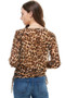 Leopard Print Smocked Neck And Waist Long Sleeve Blouse