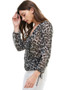Leopard Print Smocked Neck And Waist Long Sleeve Blouse