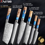 XITUO Kitchen Knives-Set Damascus Steel VG10 Chef Knife Cleaver Paring Bread Knife Blue Resin and Color Wood Handle Cooking Tool