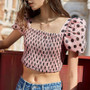 Polka dot Puff Sleeve Ruched crop top