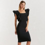 Butterfly-shoulder sheath midi dress