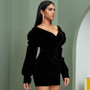 MARIAH Deep V-Neck black mini dress