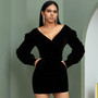 MARIAH Deep V-Neck black mini dress