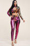 Ombre Foil Venecia Long Sleeve Mock Neck Cropped Top And Leggings Two Piece Set