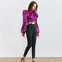 Turtleneck satin blouse in purple