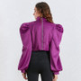 Turtleneck satin blouse in purple