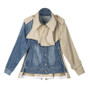 Lapel denim jacket with white patchwork