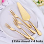 Golden Plated 304 Stainless Steel Cake Shovel Knife Fork Set Wedding Cake Dessert Salad Fruit Mini Forks Gold Flatware Cutlery