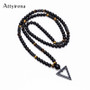 2018 New Design Long Necklac 8MM Tiger Stone Bead Black Men's Hematite Triangle Pendants Necklace Fashion Geometry Jewelry