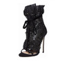 Sexy Mesh Set Crystal Wrap Heel Sandals Women Flower Pattern Lace-Up Decor High Quality Party Shoes Thin High Heels