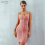 Women Bandage Dress New Arrival Pink Celebrity Party Dress Spaghetti Strap Hollow Out Runway Dresses