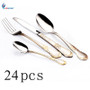 Upspirit 24pcs Gold Plated Cutlery Set Dinner Knives Fork Set Stainless Steel Novelty Flatware Dinnerware Tableware Dinner Set