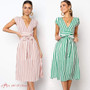 Women's Dresses Spring Summer Dress Vestidos Women Casual Stripe Printing Off Shoulder Sleeveless Dress Princess Dress