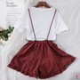 Women's Solid Color Simple T-shirt + Suspender Wide Leg Shorts Two-piece Female Shorts Set