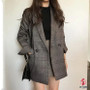 Women's Check Long Sleeve Cotton Jacket Causual Vintage Coat Plaid Blazer