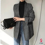 Women's Check Long Sleeve Cotton Jacket Causual Vintage Coat Plaid Blazer