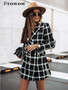 Long Sleeve Coat plaid Pockets blazers casual vintage