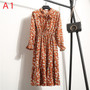 Casual Autumn Style Vintage Floral Printed Chiffon Shirt Dress