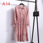 Casual Autumn Style Vintage Floral Printed Chiffon Shirt Dress