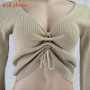 Fashion V-Neck Drawstring Ruched Female Crop Tops