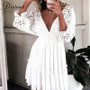 sexy v neck hollow out batwing sleeve lace mini dress