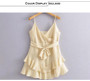 Beige Ruffle Beach Sexy V Neck Backless Mini Party Dress With Belt