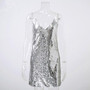 Deep V Neck Silver Sequined Backless Sexy short Dress