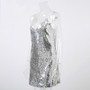 Deep V Neck Silver Sequined Backless Sexy short Dress