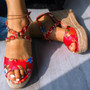 summer sandals print platform wedge high heels party shoes
