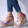 summer sandals print platform wedge high heels party shoes