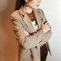 Classic Plaid Double Breasted Jacket Blazer Notched Collar Female Suits Coat