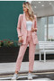 pink plaid blazer pockets single button Long sleeve casual coats