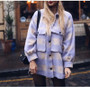 Plaid Jacket For Single Breasted Pockets Warm Coat Ladies Turn Down Collar