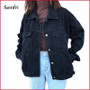 Black Denim Jacket Jeans Coat Casual Streetwear Vintage Jeans Coat