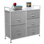 KingSo Fabric 5 Drawer Dresser Storage Tower Organizer Unit with Sturdy Steel Frame and Easy-Pull Faux Linen Drawers for Bedroom Living Room Guest Room Dorm Closet - Grey