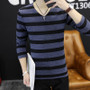 Male cotton t-shirt striped long sleeved t shirt o neck Tee shirt print t shirt