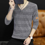 Male cotton t-shirt striped long sleeved t shirt o neck Tee shirt print t shirt