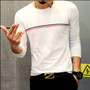 Male cotton t-shirt striped long sleeved t shirt o neck Tee shirt print t shirt