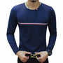 Male cotton t-shirt striped long sleeved t shirt o neck Tee shirt print t shirt